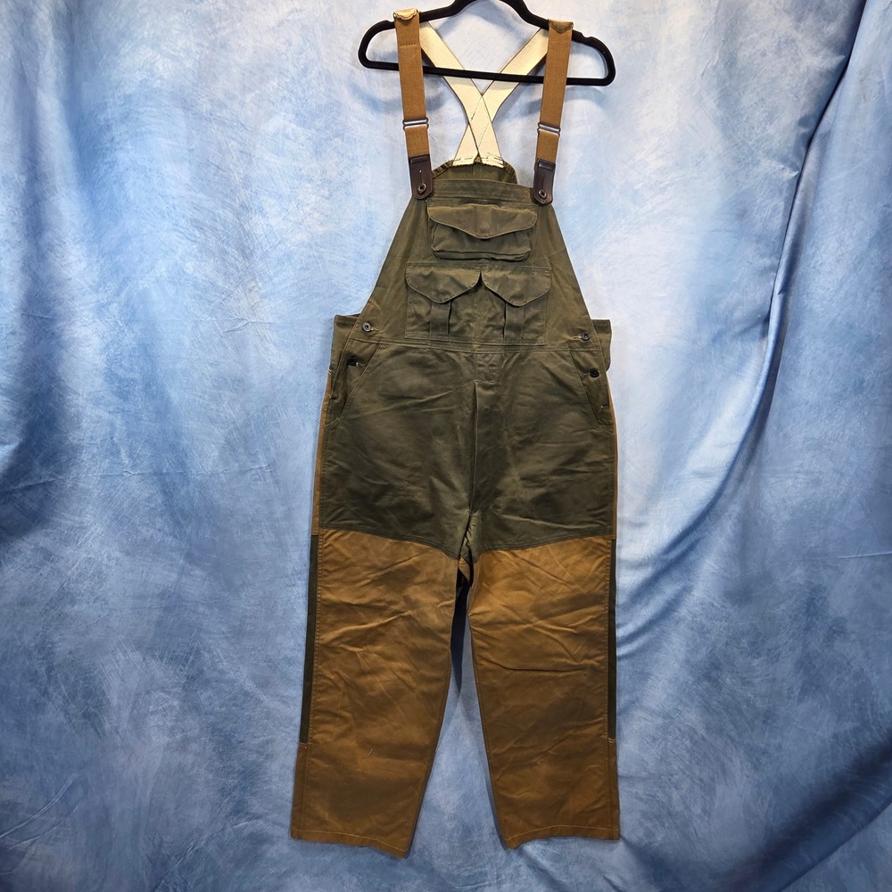 Filson Vintage Style 427 Hunting Bib Overalls Two Tone Green Tan Mens 42 USA